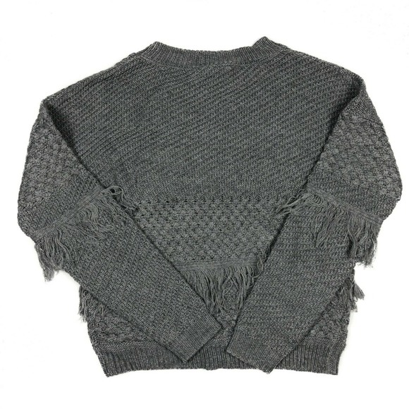 BB Dakota Gray Mix it Up Fringed Sweater Sz XS NWT - Picture 5 of 7